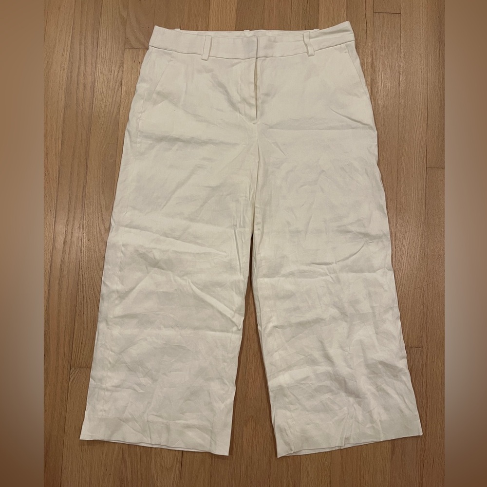 DKNY White Linen Lined Cropped Pants - Size 8
